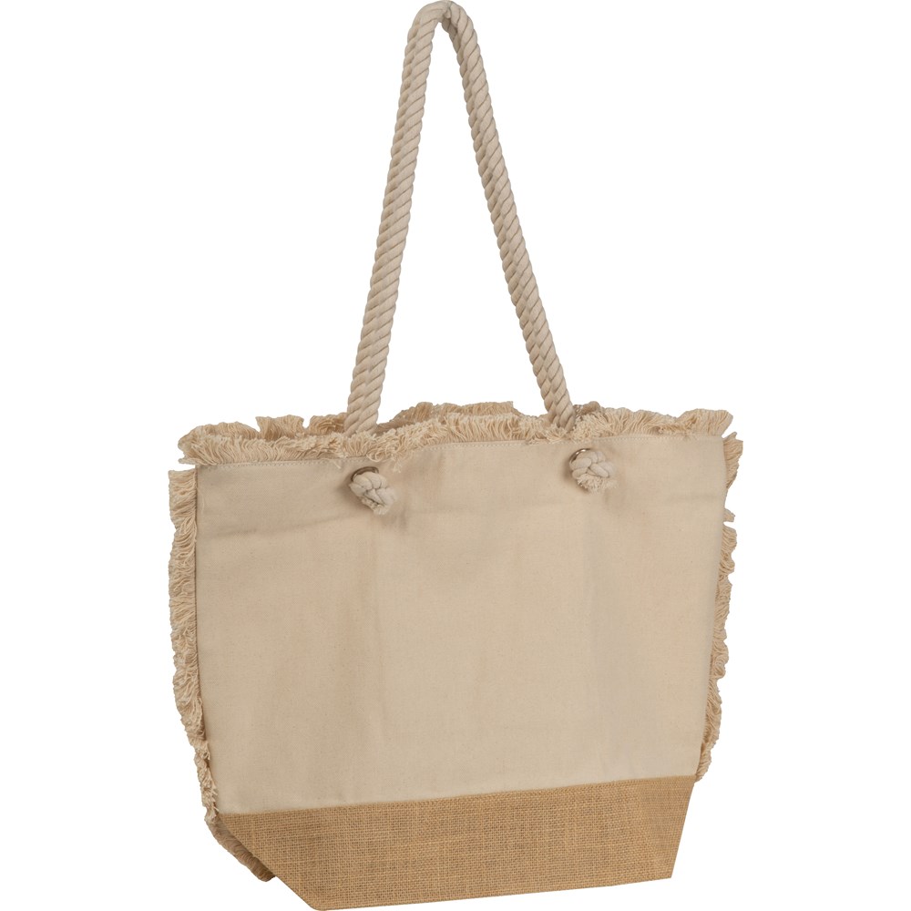 Strandtas OEKO-TEX met een jute bodem en draagkoord - met logo of onbedrukt bestellen