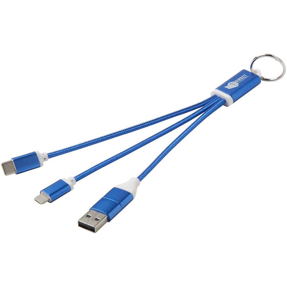 Metal 4-in-1 oplaadkabel van gerecycled aluminium met sleutelhanger