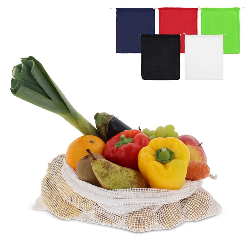 Herbruikbaar groente & fruit zakje OEKO-TEX® katoen 40x45cm - met logo of onbedrukt bestellen