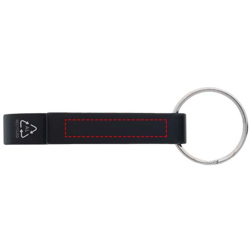 Tao fles- en blikopener van RCS gerecycled aluminium met sleutelhanger