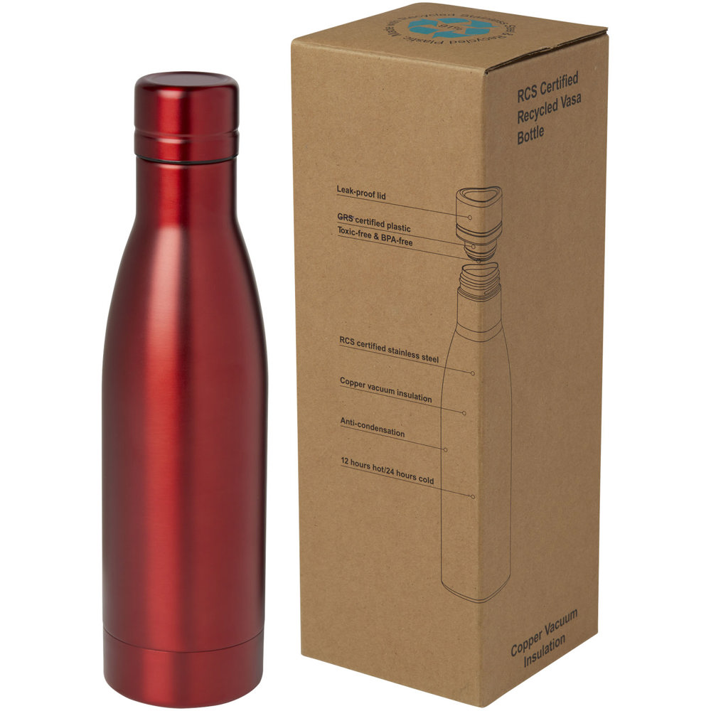 Vasa 500 ml RCS-gecertificeerde gerecyclede roestvrijstalen koperen vacuümgeïsoleerde fles - voor bedrijven en - Rood