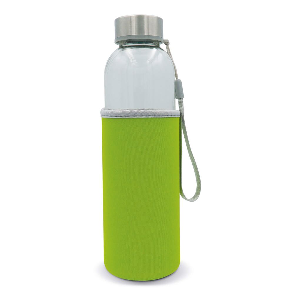 Waterfles glas met sleeve 500ml - bedrukt of onbedrukt verkrijgbaar - Transparant / Lichtgroen