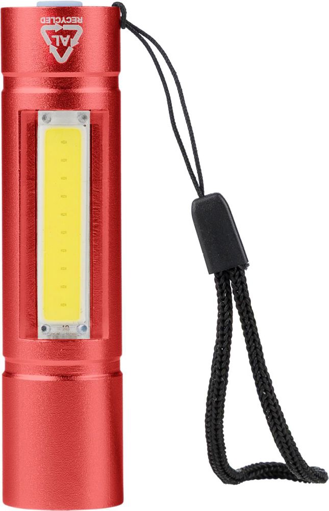 Gerecycled aluminium COB-zaklamp Sami - met logo of onbedrukt bestellen - Rood