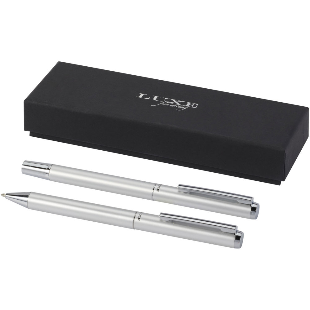 Lucetto cadeauset met balpen en rollerbalpen van gerecycled aluminium (zwarte inkt) - kopen of bedrukken