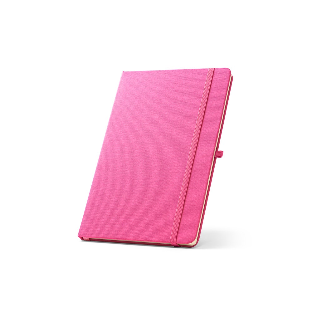 ANNE. A5 notitieblok in gerecycled polyester (100% rPET) met gelinieerde pagina's - kopen of bedrukken - Roze