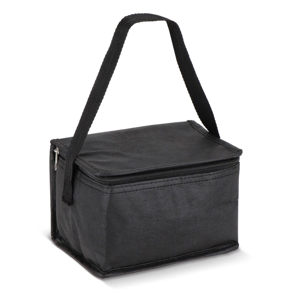 R-PET koeltas voor 6 blikjes, non-woven, 20 x 13 x 12,5 cm, 75 g/m² - voor bedrijven en relatiegeschenken - Zwart