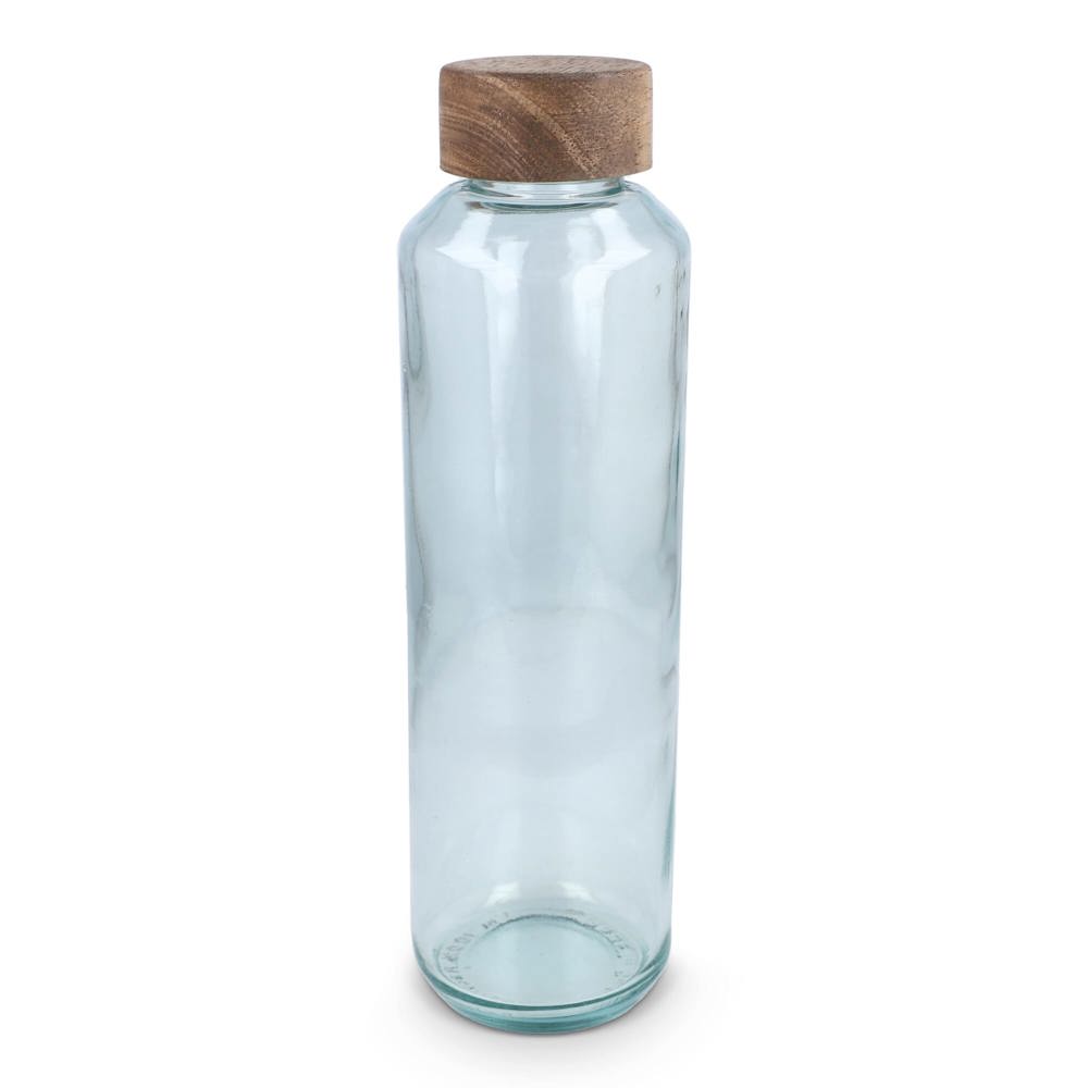 InSideOut Gerecyclede glazen Waterfles ReuuZ met houten dop 650 ml - voor bedrijven en relatiegeschenken - Transparant