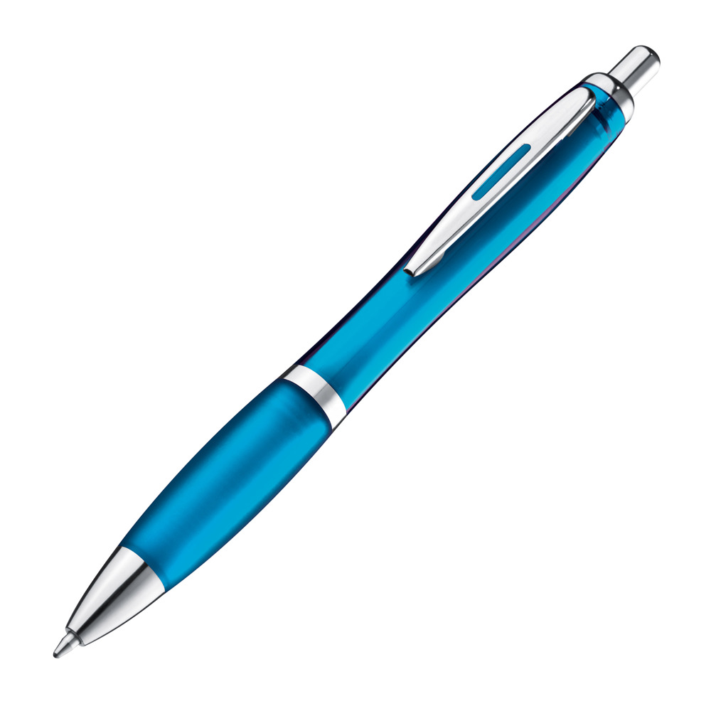 Pen met zilveren metalen clip - voor bedrijven en relatiegeschenken - Lichtblauw
