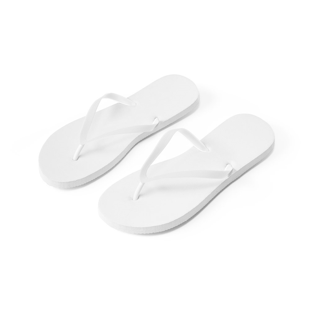 MAUPITI L / XL. Comfortabele slippers met EVA-zolen en PVC-bandjes - bedrukt of onbedrukt verkrijgbaar - wit