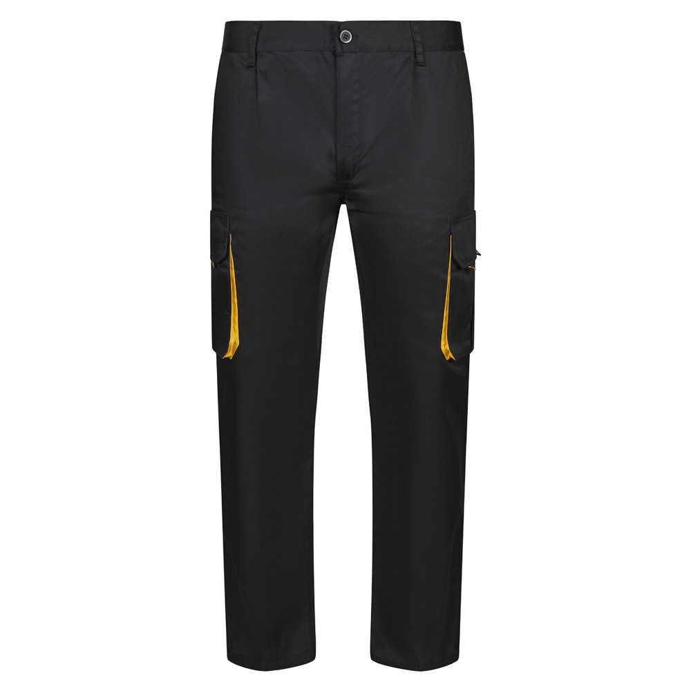 VL HYPNOS. Tweekleurige keperstof broek met meerdere zakken (200g/m²), van katoen (35%) en polyester (65%) - Zwart, Geel