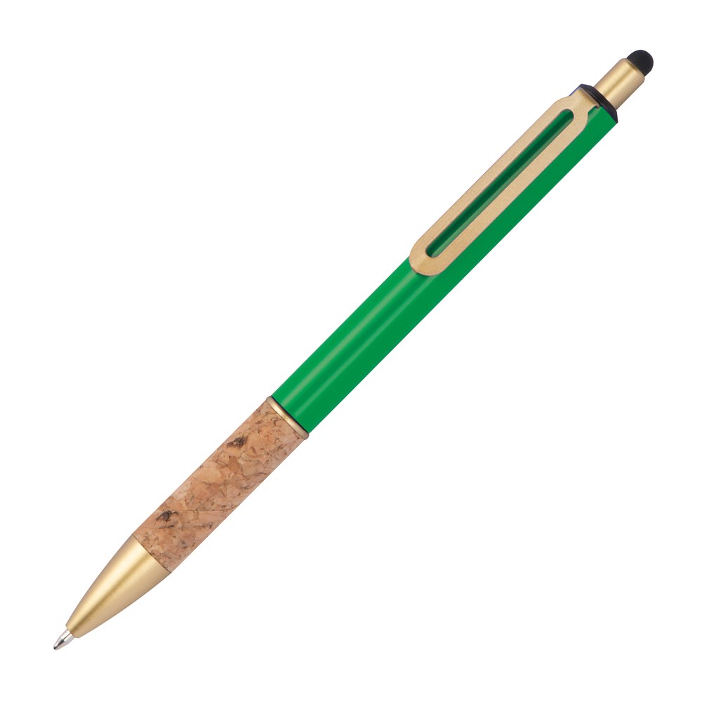 Pen met grip van kurk - bedrukt of onbedrukt verkrijgbaar - Groen