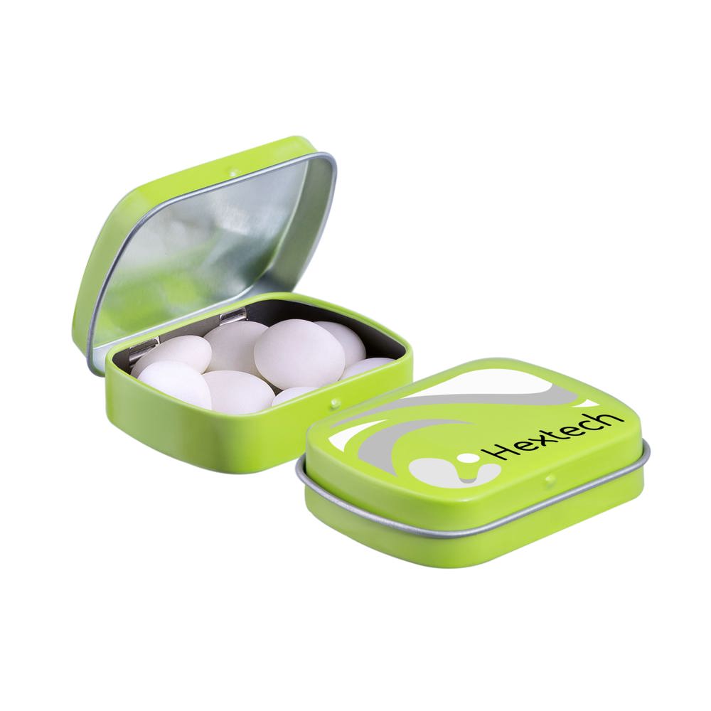 Mini scharnierblikje met Mentos mints - voor bedrijven en relatiegeschenken - lime