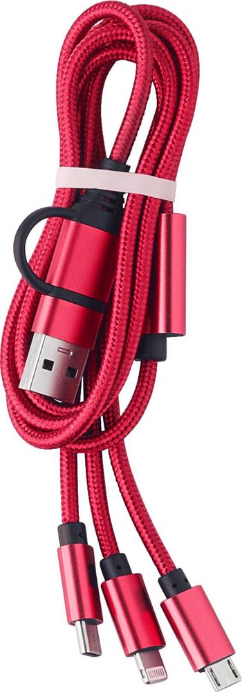 Nylon oplaadkabel Leif - met logo of onbedrukt bestellen - Rood