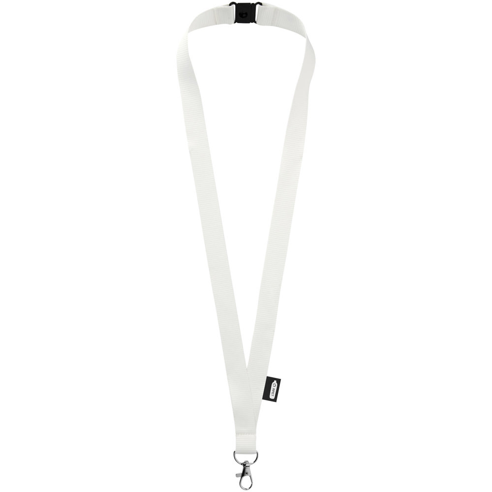 Tom gerecyclede PET lanyard met veiligheidssluiting - bedrukt of onbedrukt verkrijgbaar - wit