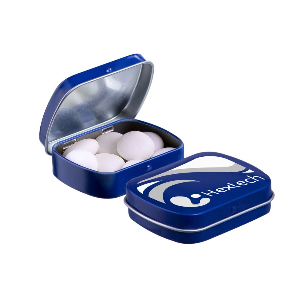 Mini scharnierblikje met Mentos mints - voor bedrijven en relatiegeschenken - blauw