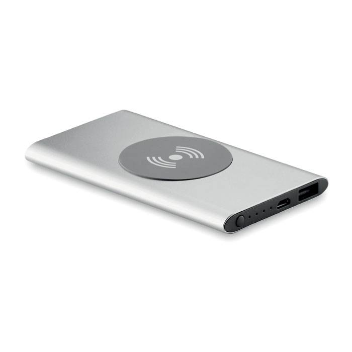 POWER&WIRELESS - Draadloze powerbank - met logo of onbedrukt bestellen - Mat zilver