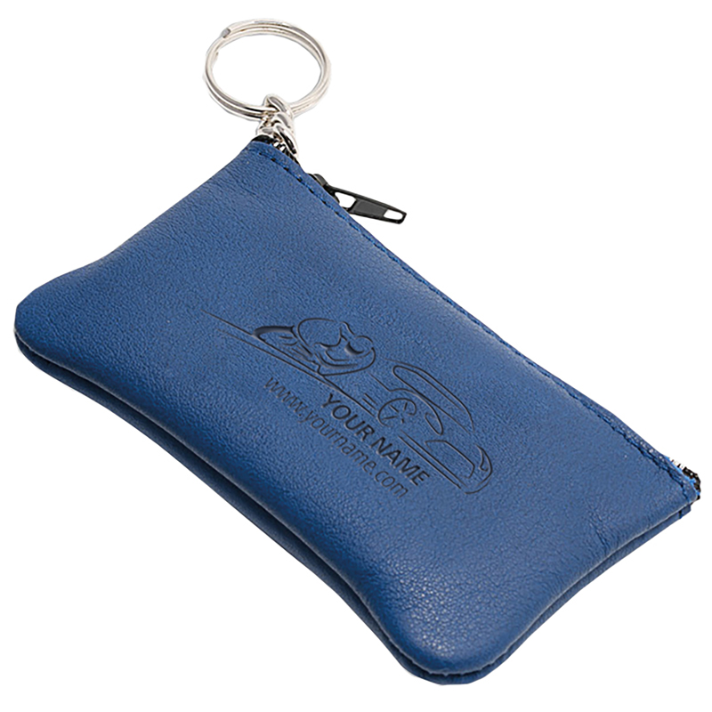 Sleuteltasje P02001, Leder - bedrukt of onbedrukt verkrijgbaar - blauw
