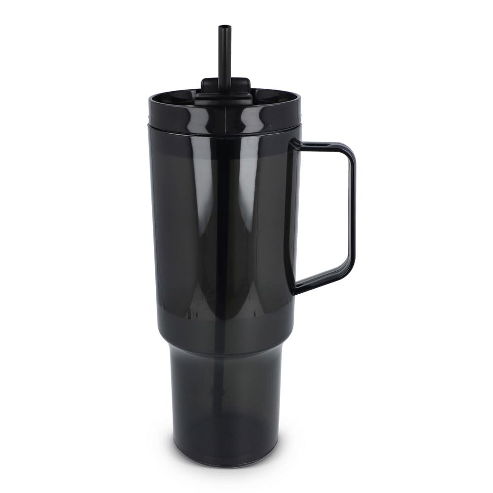 Miami beker met handvat Transparant 1.2 L R-PET - voor bedrijven en relatiegeschenken - Transparant / Zwart