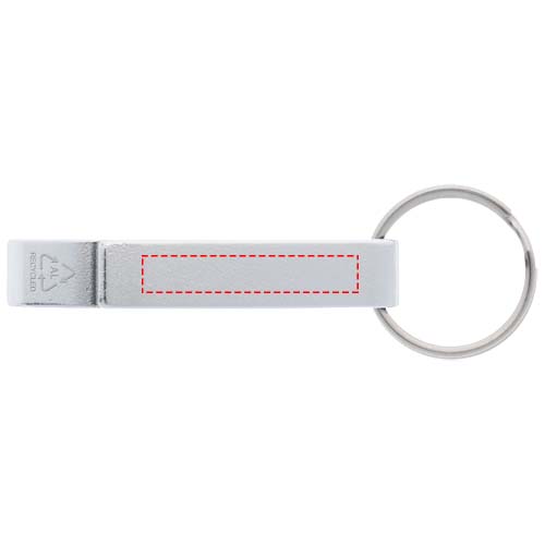 Tao fles- en blikopener van RCS gerecycled aluminium met sleutelhanger