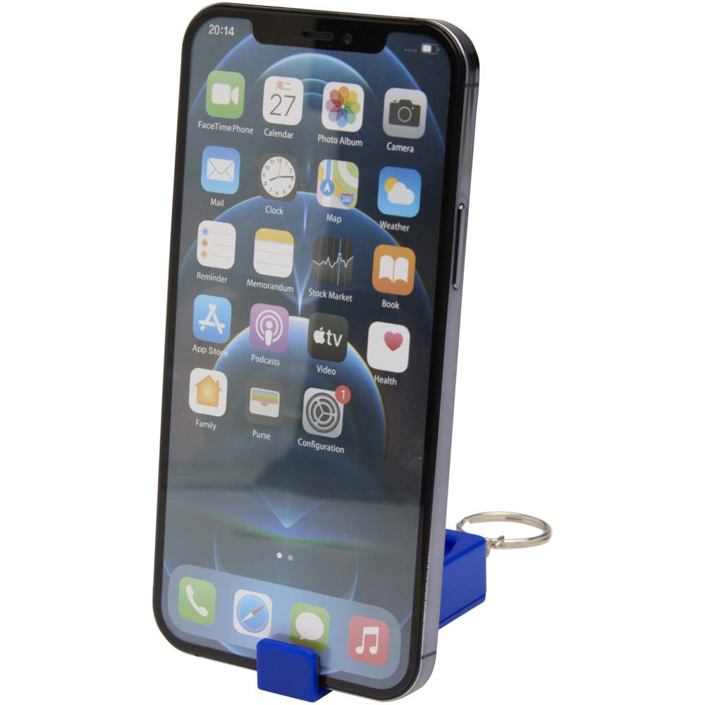 Aggia telefoonstandaard van gerecycled plastic met fidgetspeeltje - kopen of bedrukken - Koningsblauw