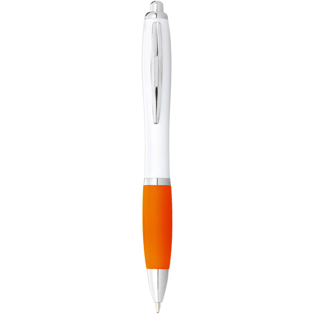 Nash balpen met witte houder en gekleurde grip (zwarte inkt) - voor bedrijven en relatiegeschenken - Wit, Oranje