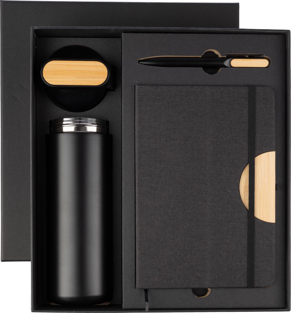 Zwart kartonnen geschenkset Kurt - met logo of onbedrukt bestellen