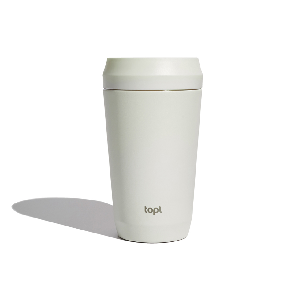 Topl Recycled RVS To Go beker gepatenteerd 360 Lid 354ml - voor bedrijven en relatiegeschenken - wit (± PMS 7534)
