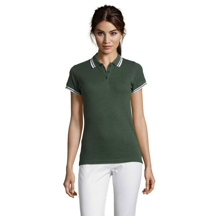 PASADENA WOMEN - PASADENA dames polo 200g - voor bedrijven en relatiegeschenken - Forest Green/White