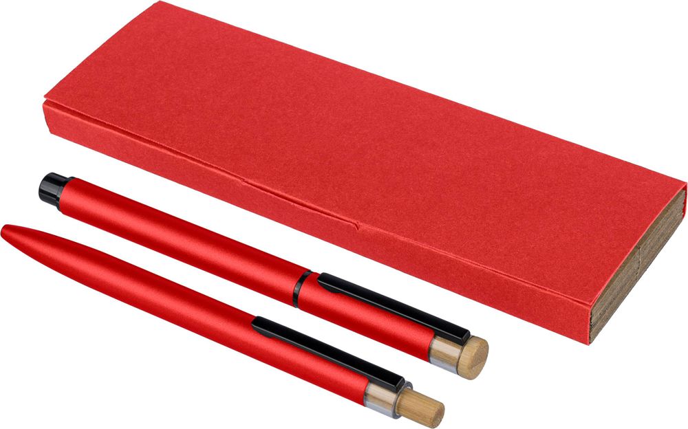 Gerecycled aluminium luxe schrijfset 2-delig Ilaria - bedrukt of onbedrukt verkrijgbaar - Rood