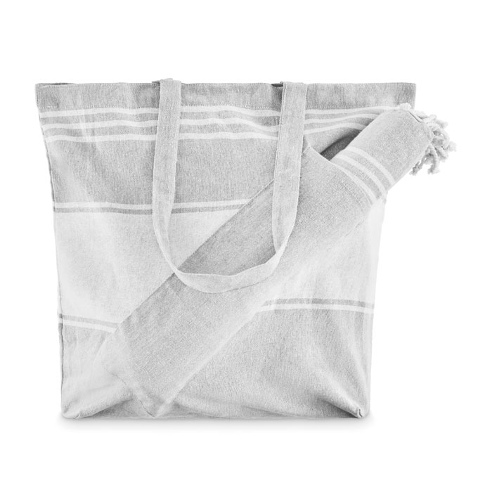 HUMMUM - Strandtas met hamamdoek - bedrukt of onbedrukt verkrijgbaar - grijs