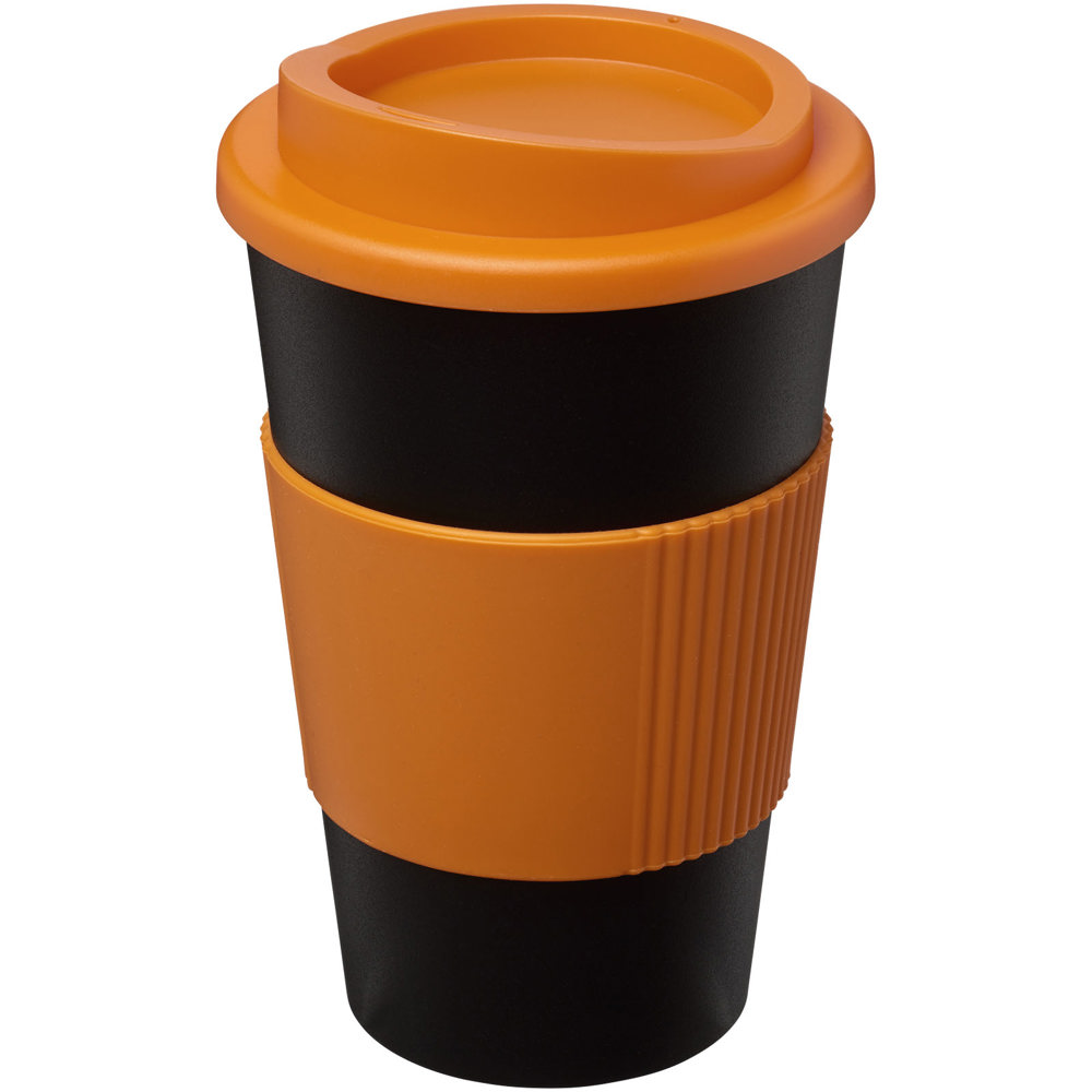 Americano® 350 ml geïsoleerde beker met grip - kopen of bedrukken - Zwart, Oranje