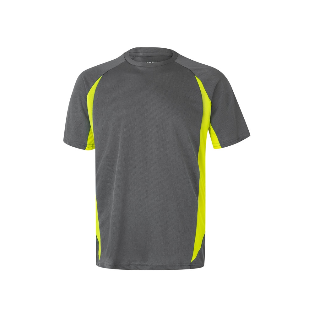 VL SLAYER. Tweekleurig technisch T-shirt met vogeloogjes (160g/m²) van polyester (100%) - bedrukt of onbedrukt - Grijs, Geel