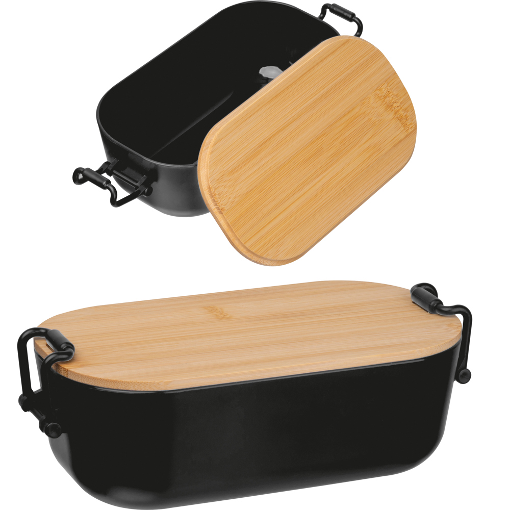 Lunchbox met bamboe deksel en clipsluiting - Zwart