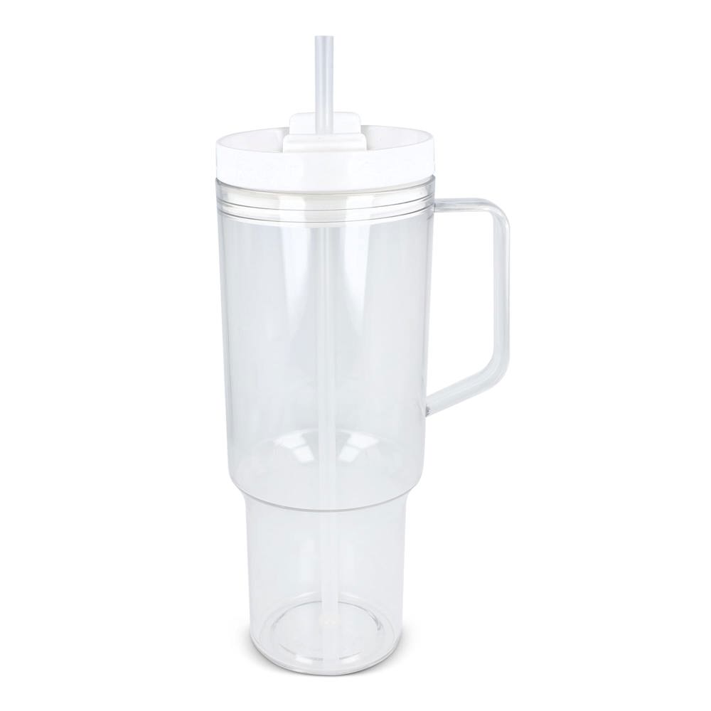 Miami beker met handvat Transparant 1.2 L R-PET - voor bedrijven en relatiegeschenken - Transparant / Wit