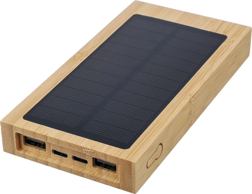 Bamboe zonne-energie powerbank Elz - kopen of bedrukken