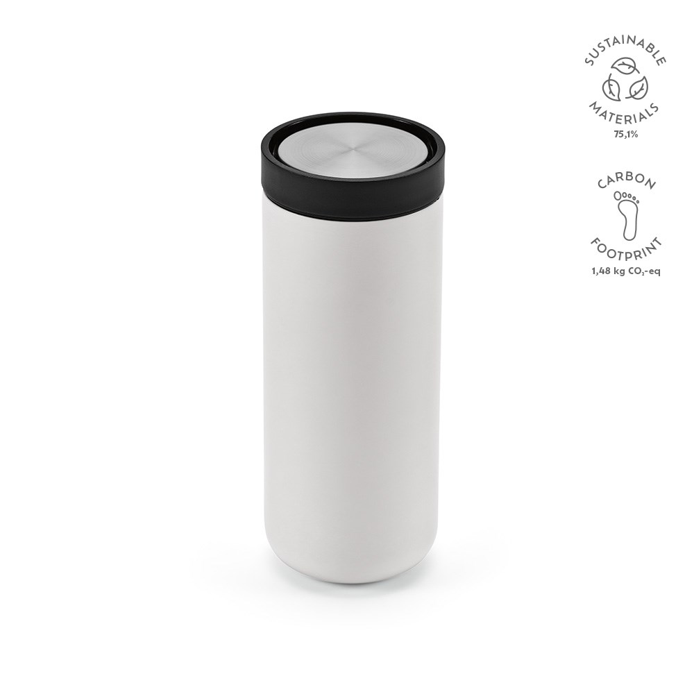 Senegal Reisbeker gerecycled roestvrij staal 400 ml - met logo of onbedrukt bestellen - Wit