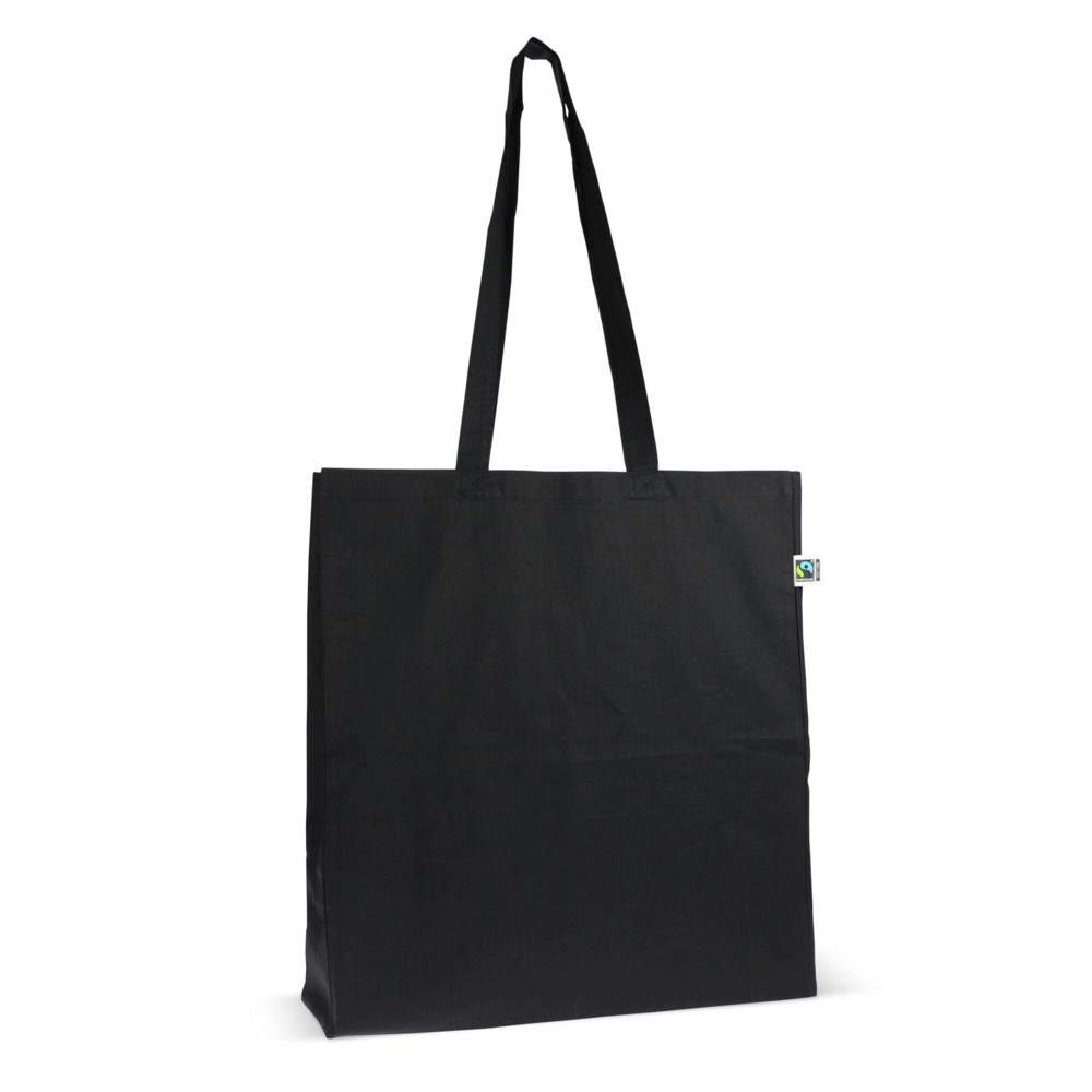 Fairtrade katoenen tas gekleurd lang 140g/m² 38x10x42cm - voor bedrijven en relatiegeschenken - Zwart