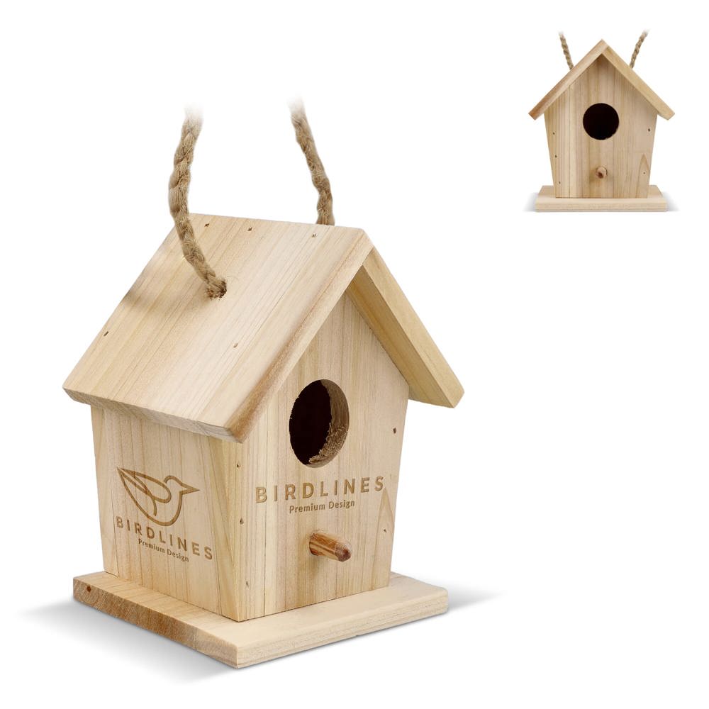 Klein vogelhuisje van FSC-hout - met logo of onbedrukt bestellen