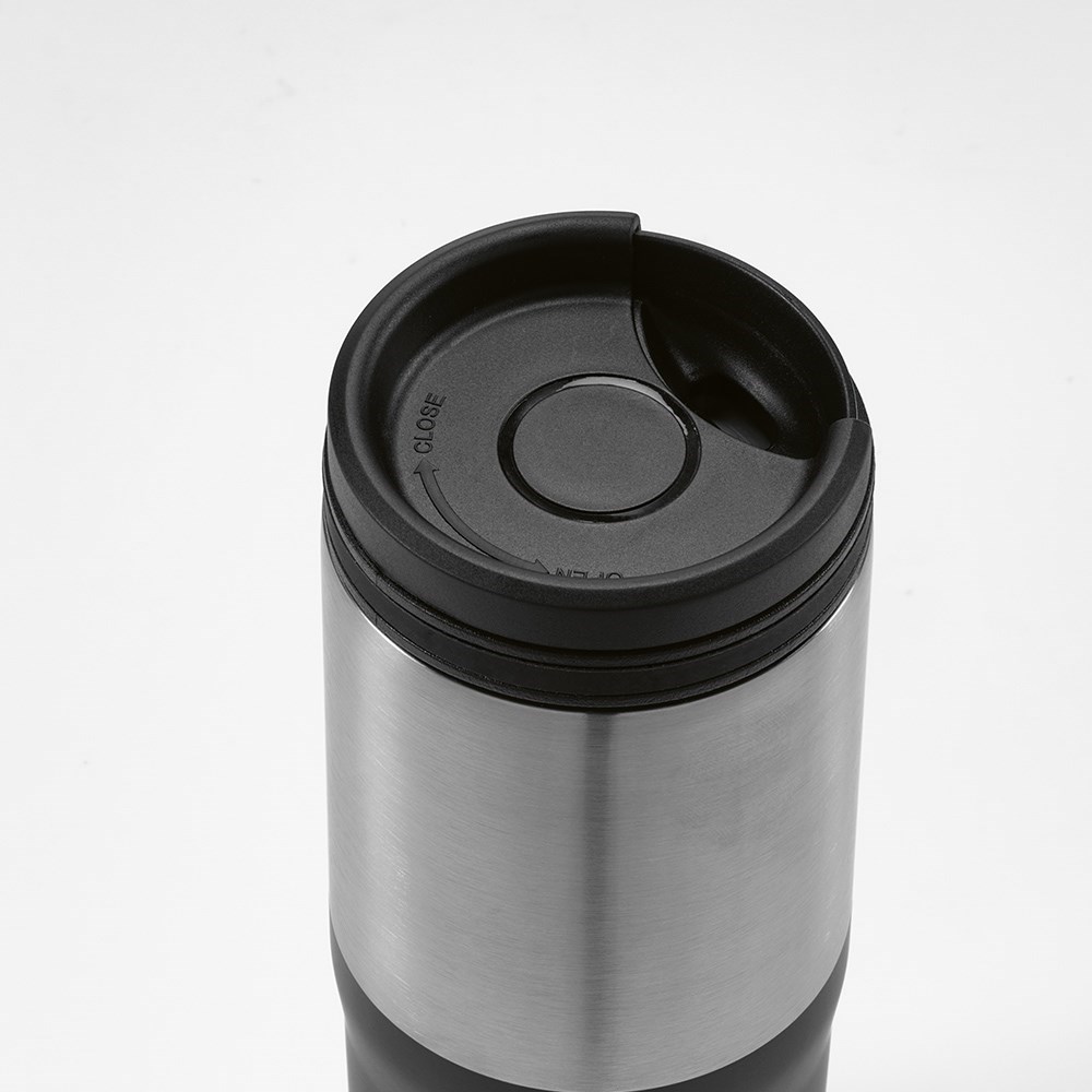 Oranje reisbeker gerecycled roestvrij staal 640 ml - Zwart