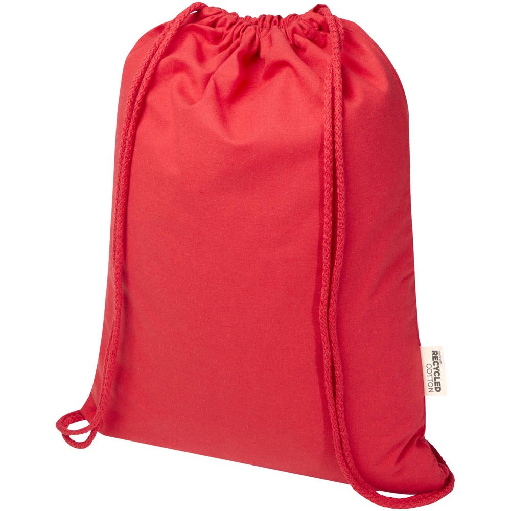 Oregon Blend 140 g/m² GRS gerecyclede tas met trekkoord 5 l - met logo of onbedrukt bestellen - Rood