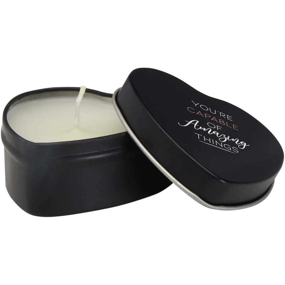 Blissful hartvormige tin met kaars met vanillearoma