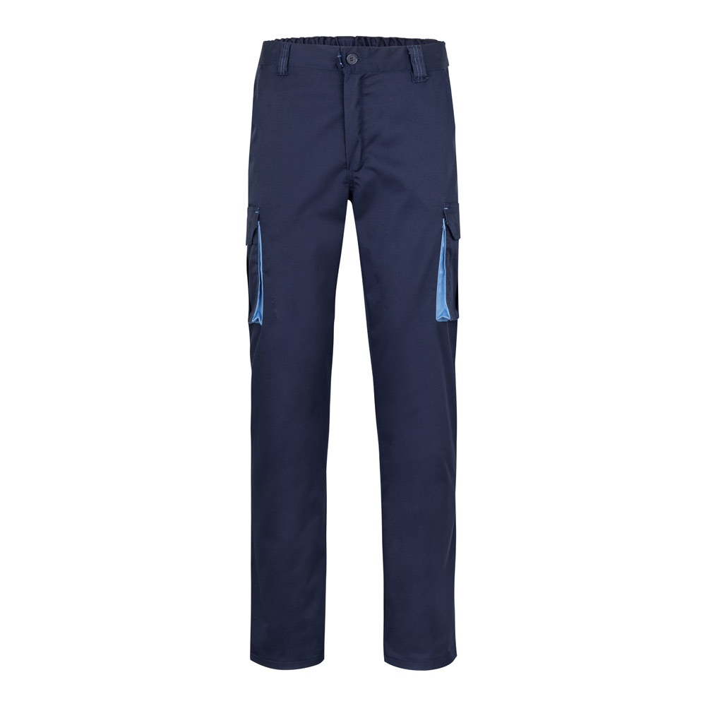 VL FIDES. Tweekleurige stretchbroek met meerdere zakken (240g/m²) van katoen (46%), EME (38%) en polyester - Marineblauw, Licht blauw