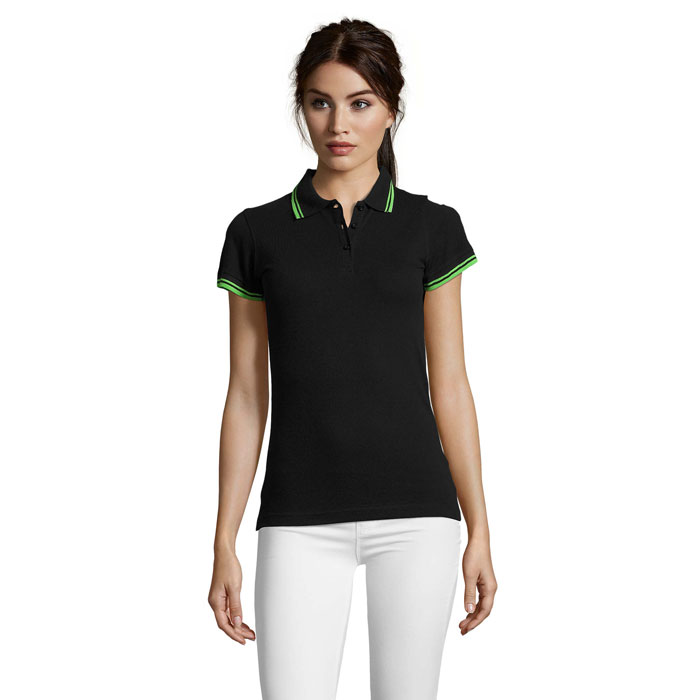 PASADENA WOMEN - PASADENA dames polo 200g - voor bedrijven en relatiegeschenken - Zwart/Limoen