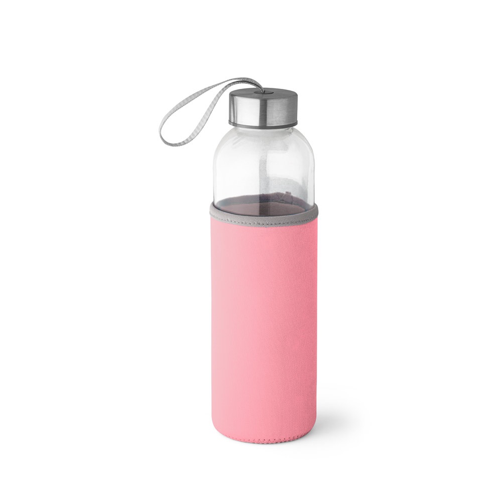 RAISE. Sportfles glas en roestvrij staal 520 mL - voor bedrijven en relatiegeschenken - licht roze