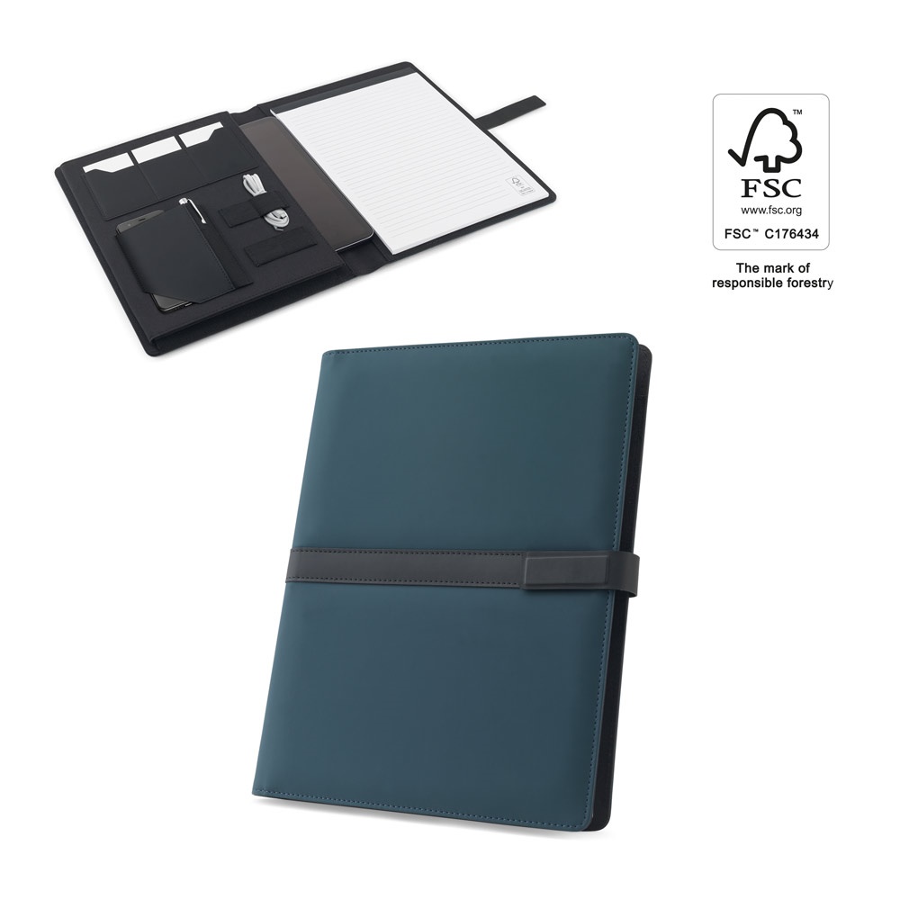 SANDERSON FOLDER. A4 map in PU (50% gerecycled) met magnetische sluiting en notitieblok met gelinieerde