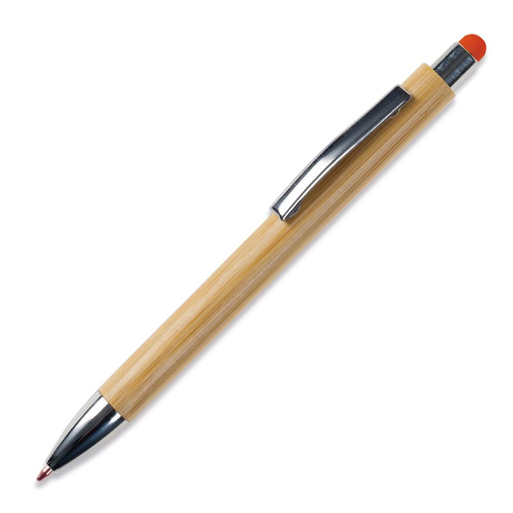 Balpen New York bamboe met stylus - voor bedrijven en relatiegeschenken - Oranje
