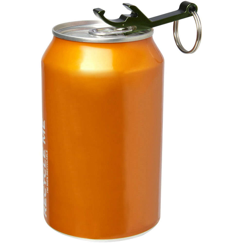 Tao fles- en blikopener van RCS gerecycled aluminium met sleutelhanger