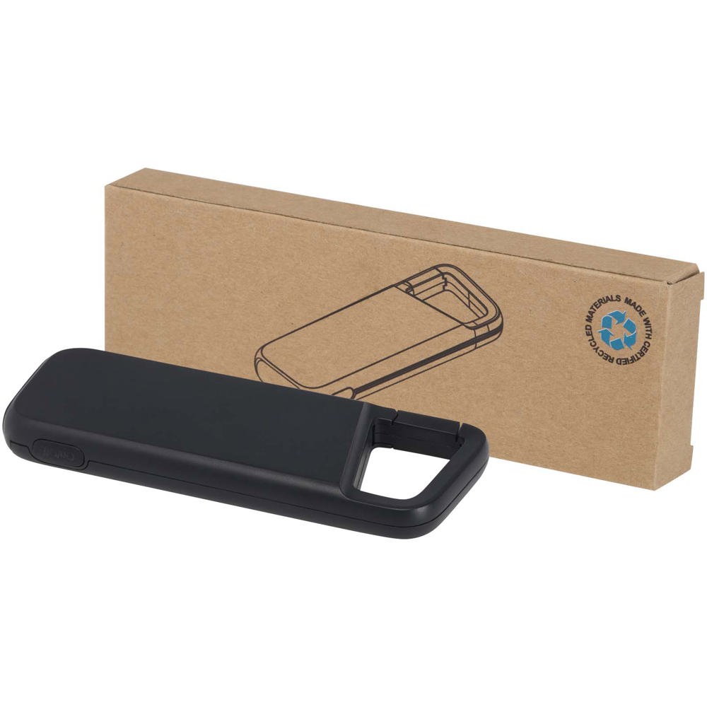 Alkes waterbestendige powerbank van 5000 mAh 12 W van gerecycled plastic met karabijnhaak - bedrukt of