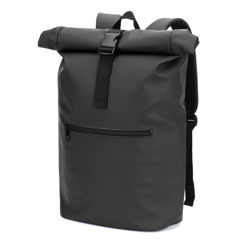 PORTLAND. PU-rugzak met roltop en een 16" laptopvak - kopen of bedrukken - Zwart