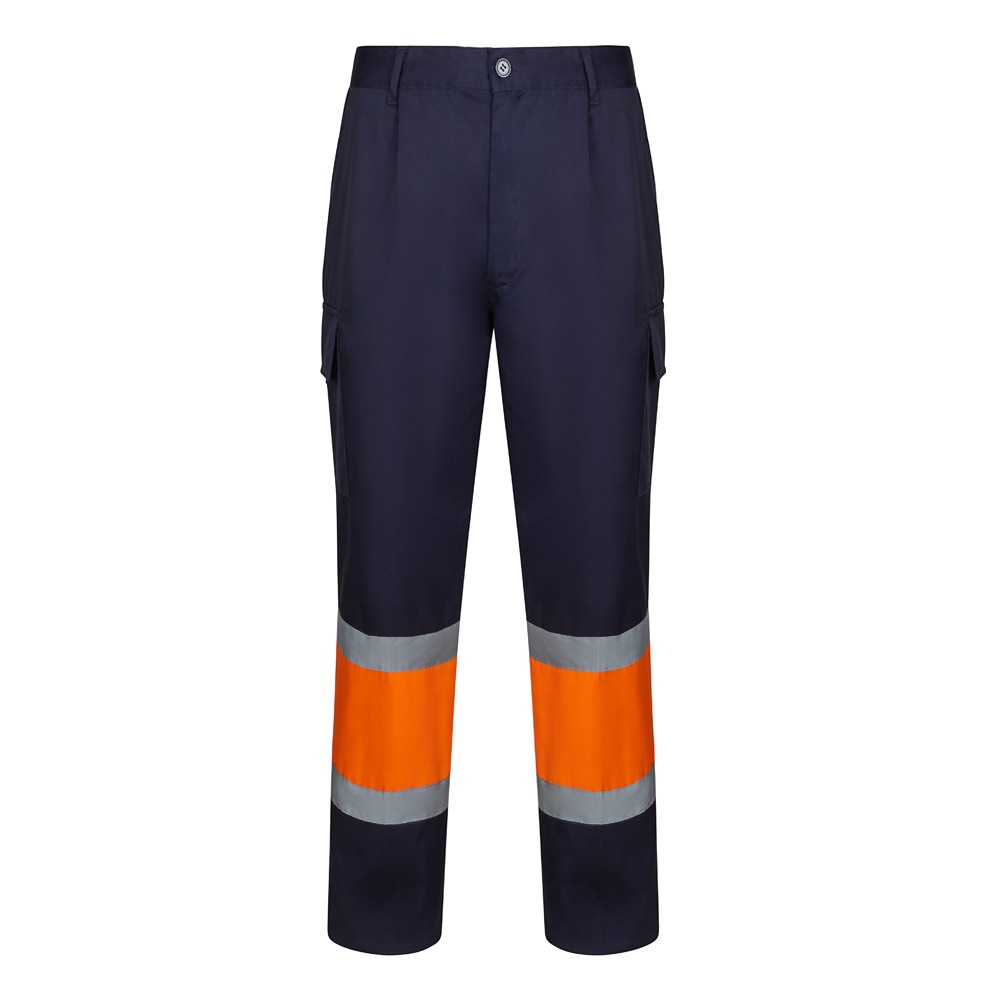 VL ARTEMIS. Tweekleurige broek van keperstof (190g/m²), katoen (20%) en polyester (80%) - met logo of - Marineblauw, Oranje